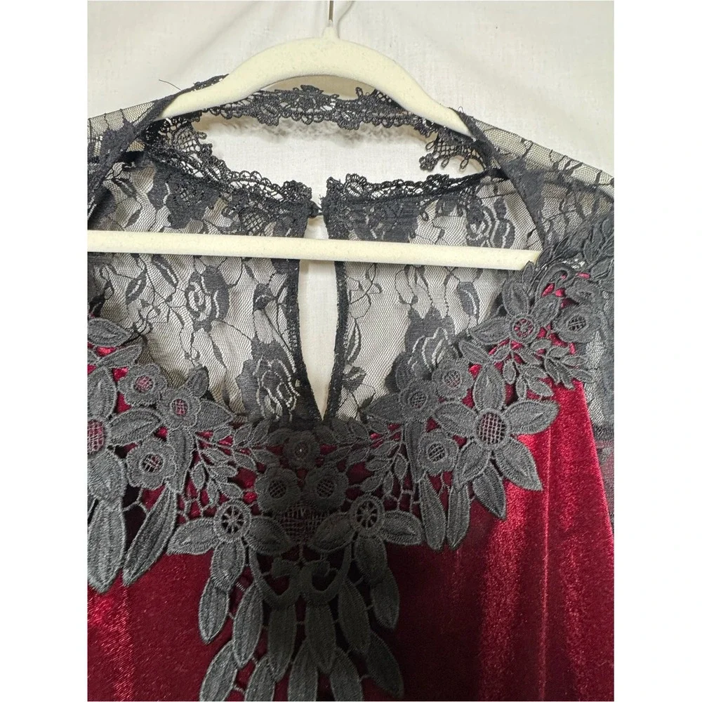 Womens Ren Faire Velvet‎ Sheer Lace Maxi Dress 2X Bell Sleeve Renaissance Goth